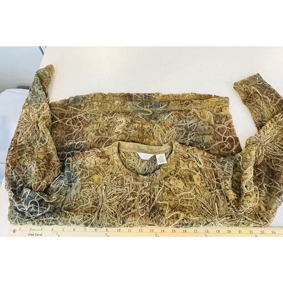 Womens L Laura Ashley Petite Lace Jacket Floral Embroidery Button Brown Green - Picture 4 of 5